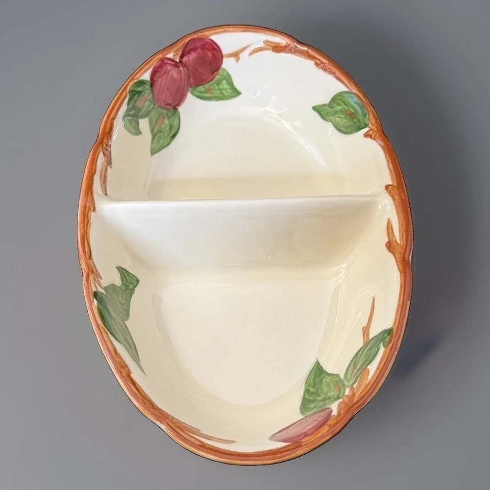 VTG Franciscan Apple Oval Divided Serving Bowl Gladding McBean TV Screen Mark